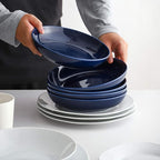 Y YHY Pasta Bowls, 30oz Soup Bowls Salad Bowls Large Serving Bowl Porcelain Pasta Plates Wide and Shallow Bowls Set of 6 Microwave Dishwasher Safe, Blue
