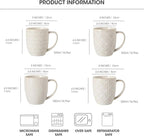 Coffee Mugs Set of 4, 16 Oz Ceramic Coffee Mugs, Large Porcelain Embossed Cups for Cocoa, Tea, Milk, Mocha, Cappuccino, Microwave & Dishwasher Safe, Comfort Handle, 3.5 x 4.5 inch