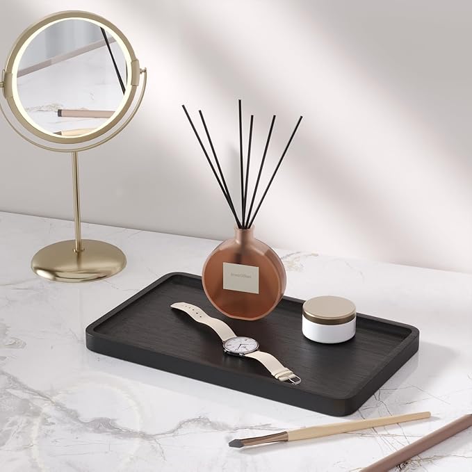 VERTORGAN Bamboo Serving Tray,9.8x5.9 Inch Decorative Trays Platter for Coffee Table,Living Room,Bar,Party,Mini Charcuterie Boards Cheese Board,Home Decor（Black）