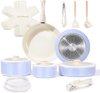 Chef Power Ceramic Nonstick Pots and Pans Set 19 Piece with Detachable Handle, Induction Dishwasher Oven Safe Cookware Set, RV Kitchen Set Removable Handle (Light Purple)