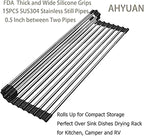 Ahyuan Roll up Dish Drying Rack Over The Sink Kitchen Roll up Sink Drying Rack Stainless Still Portable Drainer Foldable Dish Rack (Black, 17.8''X11.8'')