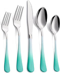 20-Pieces Color Silverware Sets for 4,Green and White Handle Stainless Steel Cutlery Set, Include Forks Spoons and Knives Set, Dishwasher Safe Utensil Sets for Home Restaurant