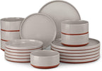 LIANYU 18 Piece Dinnerware Sets for 6, Modern Style Stoneware Dinnerware Set, Scratch Resistant, Dishwasher Safe Bowl and Plate Sets, Ceramic Dish Dinner Set, Terra Brown
