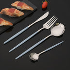 JASHII Flatware Set 24 Piece, Stainless Steel Silverware Set, Macaron Small Fresh Color Cutlery Set, Modern Elegant Tableware Set for Party, Christmas, Dinner (Haze Blue Silver)