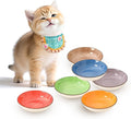 Colorful Ceramic Cat Bowls Set - Wide and Shallow Dishes for Food and Water - 6-Pack Cat Feeding Bowl Whisker-Friendly - Microwave and Dishwasher Safe - 5.7" x 1.3" - 5 oz