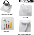 MicoYang Silicone Dish Drying Mat for Multiple Usage,Easy clean,Eco-friendly,Heat-resistant Silicone Mat for Kitchen Counter or Sink,Refrigerator or Drawer liner White M 12 inches x 12 inches