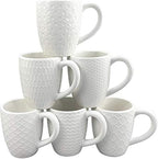 Schliersee 16 OZ Coffee Mugs Set of 6, White Ceramic Coffee Mug, Geometric Pattern Coffee Cups for Latte, Tea, Cappuccino, Mocha, Cocoa, Espresso cups
