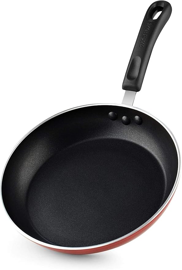 Cook N Home Nonstick Frying Pans Set 3 Piece, 8, 9.5, 11-Inch Kitchen Cooking Skillets Saute Fry Pan Induction Compatible, Marble Red
