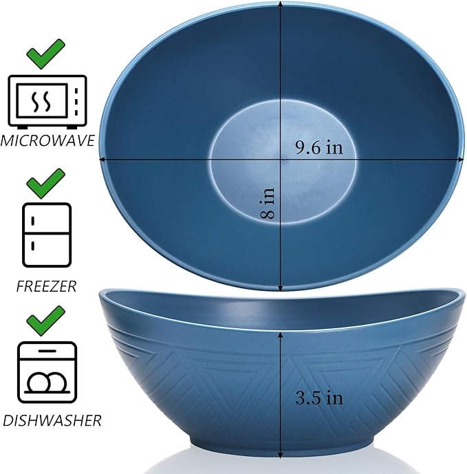 WRINGKIT Set of 6 Wheat Straw Salad Bowls Large, 65 Oz Unbreakable Serving Bowls, Microwave & Dishwasher Safe Soup Bowls, Kitchen Bowls Set for Serving Salad, Cereal, Fruit, Chip
