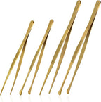 12 Inch & 10 Inch Fine Long Tweezers Tongs Stainless Steel, Gold Professional Kitchen Tweezers Tongs for Cooking, BBQ, Plating, Repairing (Pack of 4)