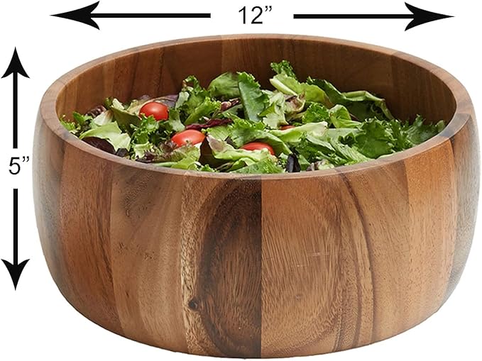Woodard & Charles Acaica Wood 12" x 5" Serving Bowl Set with Serving Hands, 3 Piece Set ★★PACK OF 4★★
