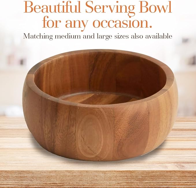 Woodard & Charles Acacia Wood Large Individual Salad Bowl, Snack Serving Bowl, 6 1/2" x 2 1/2"
