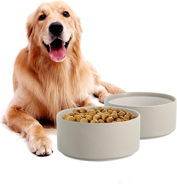 Havniva Non-Slip 8.2inch Ceramic Dog Food and Water Bowl for Large Breed Dogs, Pet Bowl for Replacement (Single Bowl, Grey)