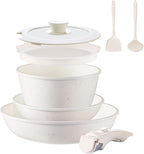 8pcs Ceramic Pots and Pans Set, Non Stick Cookware Set, Detachable Handle Cookware, Induction Kitchen Cooking Set with Removable Handle,Oven Safe, Induction Fast, Stackable Cookware Set