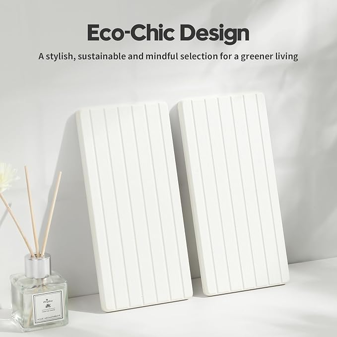 Razborci 2PCS Water Absorbing Stone Drying Tray Mat For Bathroom Sink & Kitchen Counter Faucet Organizer Decor, Quick Dry Dish Soap Dispenser Sponge Holder, Vanity Sink Caddy Bar Coaster,White-8"*3.8"