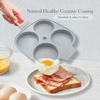 Ceramic Egg Frying Pan, Nonstick 4 Cup Fried Egg Pan with Detachable Handle, Omelette Pan Induction Compatible - Blue