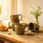 Ava Nord 14 oz Coffee Mugs Set of 4, Ceramic Coffee Mugs with Handle – Reactive Glaze Stoneware Coffee Mug Set for Tea, Latte, Cappuccino, Cocoa, Hot Chocolate – Microwave & Dishwasher Safe - Green