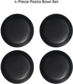 JoyJolt Mesa 30oz Stoneware Pasta Bowls Set of 4, Salad and Serving Bowls for Kitchen, Oatmeal, Soup, Dinner - Matte Black, Dishwasher and Microwave Safe, Wide and Shallow Plate