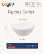 LaGlint 3 OZ White Dipping Bowl Set of 6, Opal Glass Small 3.5 inch Soy Sauce Dish, Mini Serving Pinch Bowls for Condiment Sushi Bread Ketchup BBQ Party