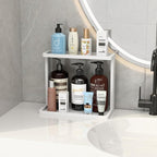 PEKER Bamboo Bathroom Organizer Countertop – Small Vanity Storage Shelf for Makeup, Perfume, Skincare – Natural Cosmetics Display Rack for Dresser, Sink, Kitchen –White