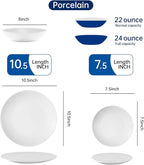 Bestone 12-Piece Round Porcelain Dinnerware Set, Service for 4, Chip Resistant Plates and Bowls,White, Dishwasher & Microwave Safe for Home Daily Use