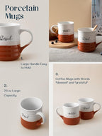 DOWAN 18 oz Large Coffee Mugs, Ceramic Mug Set with Word Blessed Grateful, Big Tea Cup for Office & Home, Thank You Gift for Women Men Mom Dad Christian, 2 Pcs