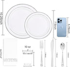 WDF Partyware 350 Pcs Silver Plastic Plates - Silver Dinnerware Set of 50 Dinner Plates 50 Dessert Plate 50 Silverware 50 Napkins 50 Cups for Christmas Party&Wedding