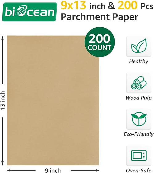 200Pcs 9x13In Unbleached Parchment Paper Sheets Precut Heavy Duty Flat Kitchen Baking Supplies Paper Non-Stick,Non-Toxic Cooking Paper for Air Fryer, Steaming, Oven Make Cup Cake Bread Cookie