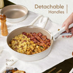 CAROTE 19Pcs Titanium Reinforced Nonstick Pots and Pans Set, Nonstick Cookware Set with Detachable Handle, Gold-Trimmed Cookware Sets, Removable Handles, Induction, Dishwasher Safe, Oven Safe, White