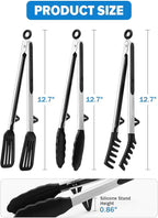 Kitchen Tongs for Cooking, Non Scratch Silicone Tip for Nonstick Cooking Pans, Food Grade Mini Serving Tongs, Pull Lock, Set of 3, Black (BLack, 12 inch)