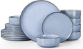 Herogo 18-Piece Stoneware Dinnerware Sets for 6, Stackable Dinner Plates and Bowls Sets, Double Reactive Glaze Dishware Place Setting for Kitchen, Scratch Resistant, Microwave Safe, Haze Blue