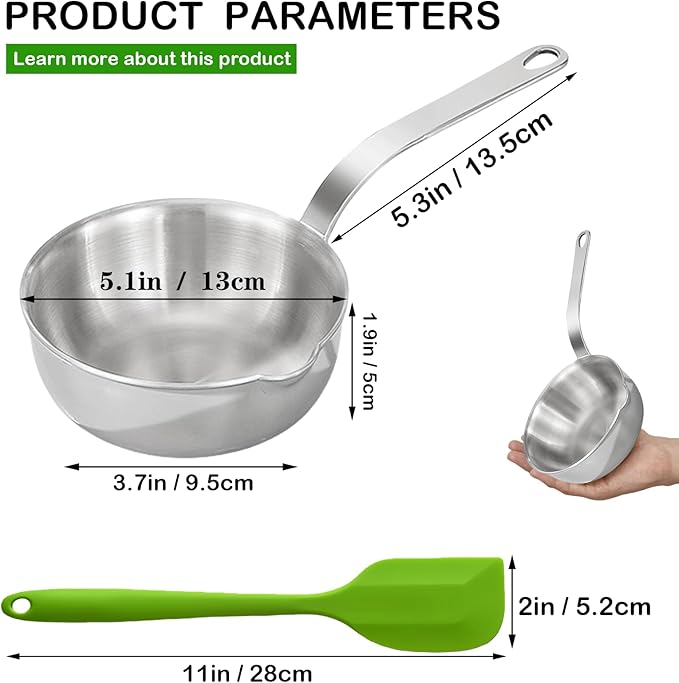 304 Stainless Steel Small Pan, 5.1-Inch Mini Egg Pan, Sauce Pan Mini Skillet for Egg Frying Pan, Butter Warmer Small Pot Cooking with 11" Scraper,Green