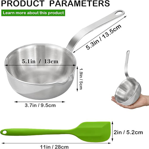 304 Stainless Steel Small Pan, 5.1-Inch Mini Egg Pan, Sauce Pan Mini Skillet for Egg Frying Pan, Butter Warmer Small Pot Cooking with 11" Scraper,Green