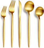 20-Piece Gold Silverware Set for 4, 18/10 Stainless Steel Flatware with Thick Spoons and Forks, Matte Golden Cutlery, Eating Kitchen Utensils for Home Restaurant Wedding, Dishwasher Safe