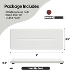 2 Pack Diatomite Stone Sink Tray, Water Absorbing Mat for Kitchen & Bathroom Counter, Quick Dry Soap Dish Makeup Vanity Caddy,Sponge Holder Organizer, White - 2pcs of 9"x 3.5"