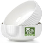 Mfacoy 2 Pack Salad Bowl, 8 inch 60 oz Large Serving Bowl Set, Deep Bowl for Kitchen, White Ceramic Bowl Set for Soup, Cereal, Ramen, Pasta, Salad, Dishwasher & Microwave Safe, Easy Clean