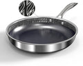 Hybrid Ceramic Nonstick Frying Pan 10", 3-Ply Stainless Steel Skillet, 2-Layer Coating, PFAS & PTFE Free Non Stick Frying Pan, 9H Hardness, Dishwasher Safe, Induction Compatible-Black