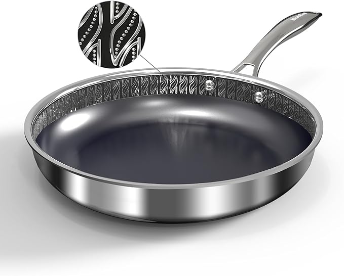 Hybrid Ceramic Nonstick Frying Pan 10", 3-Ply Stainless Steel Skillet, 2-Layer Coating, PFAS & PTFE Free Non Stick Frying Pan, 9H Hardness, Dishwasher Safe, Induction Compatible-Black