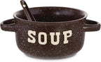 ZENVY Soup Bowl Set of 4 | Ceramic Soup Bowls and Spoons | 22 Ounce (Speckled)