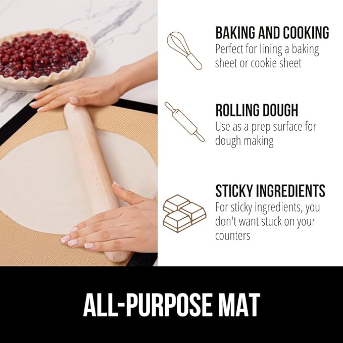 GORILLA GRIP Food Grade Reusable Nonstick Silicone Baking Mat, 16.5x11.87, Half Sheet, Oven Safe Cookie Sheet Liners, Up to 500 Degrees, No Mess Easy Clean Pastry Mats, Kitchen Essentials, 2PK, Black