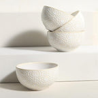 Soup Bowls 26 Oz - 6 inch Ceramic Cereal Bowls Set of 4, Kitchen Serving Dish, Embossed Bowl for Salad, Pho, Breakfast, Ramen, Rice, Dishwasher & Microwave Safe, Decorative Housewarming Gift