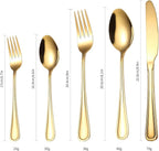Gold Silverware Flatware Set for 4 Person Luxury Stainless Steel Cutlery 20 Pieces Forks Knives Spoons Modern Eating Utensils Double Line Edges Handle
