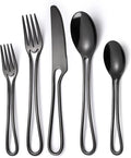 Black Silverware Set for 8, Modern 40 Piece Flatware Stainless Steel Hanging Fine Utensils Cutlery Set,Tableware include Knife Fork Spoon for Family Gatherings & Daily Use Wedding (Hollow Out Handle)