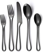 Black Silverware Set for 8, Modern 40 Piece Flatware Stainless Steel Hanging Fine Utensils Cutlery Set,Tableware include Knife Fork Spoon for Family Gatherings & Daily Use Wedding (Hollow Out Handle)
