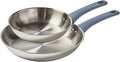 T-fal Essentials Stainless Steel Cookware Set, 2-Piece 8" and 10.5", Induction Compatible, Oven Safe 350F, Pots and Pans Set, Cooking Skillets, Cookware, Kitchen Frying Pans, Silver/Blue