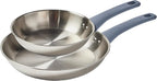 T-fal Essentials Stainless Steel Cookware Set, 2-Piece 8" and 10.5", Induction Compatible, Oven Safe 350F, Pots and Pans Set, Cooking Skillets, Cookware, Kitchen Frying Pans, Silver/Blue