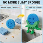 Creative Hanging Sponge Holder with Drainage/Traceless Glue, 3D Printing Countertop Funny Sponge Holders for Kitchen Sink, Keeps Your Sponge Dry & Smiling, for Scrub Daddy Holder (1, Green)