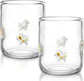 Skylety 2 Pack Icon Juice Glasses, 14 oz Stemless Glass Cups, Puppy Juice Cocktail Wine Coffee Drinking Cups for Engagement Wedding Anniversary Valentines Party Supplies