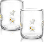 Skylety 2 Pack Icon Juice Glasses, 14 oz Stemless Glass Cups, Puppy Juice Cocktail Wine Coffee Drinking Cups for Engagement Wedding Anniversary Valentines Party Supplies