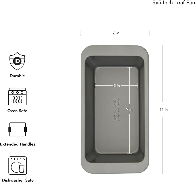 KitchenAid Nonstick Swiss Engineered Aluminized Steel Loaf Pan, Dishwasher Safe, 9 x 5 Inch, Contour Silver